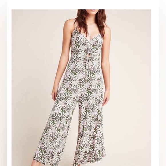 Anthropologie Jessie Cream & Green
Floral Cropped Wide Leg Jumpsuit size XS - Picture 1 of 16